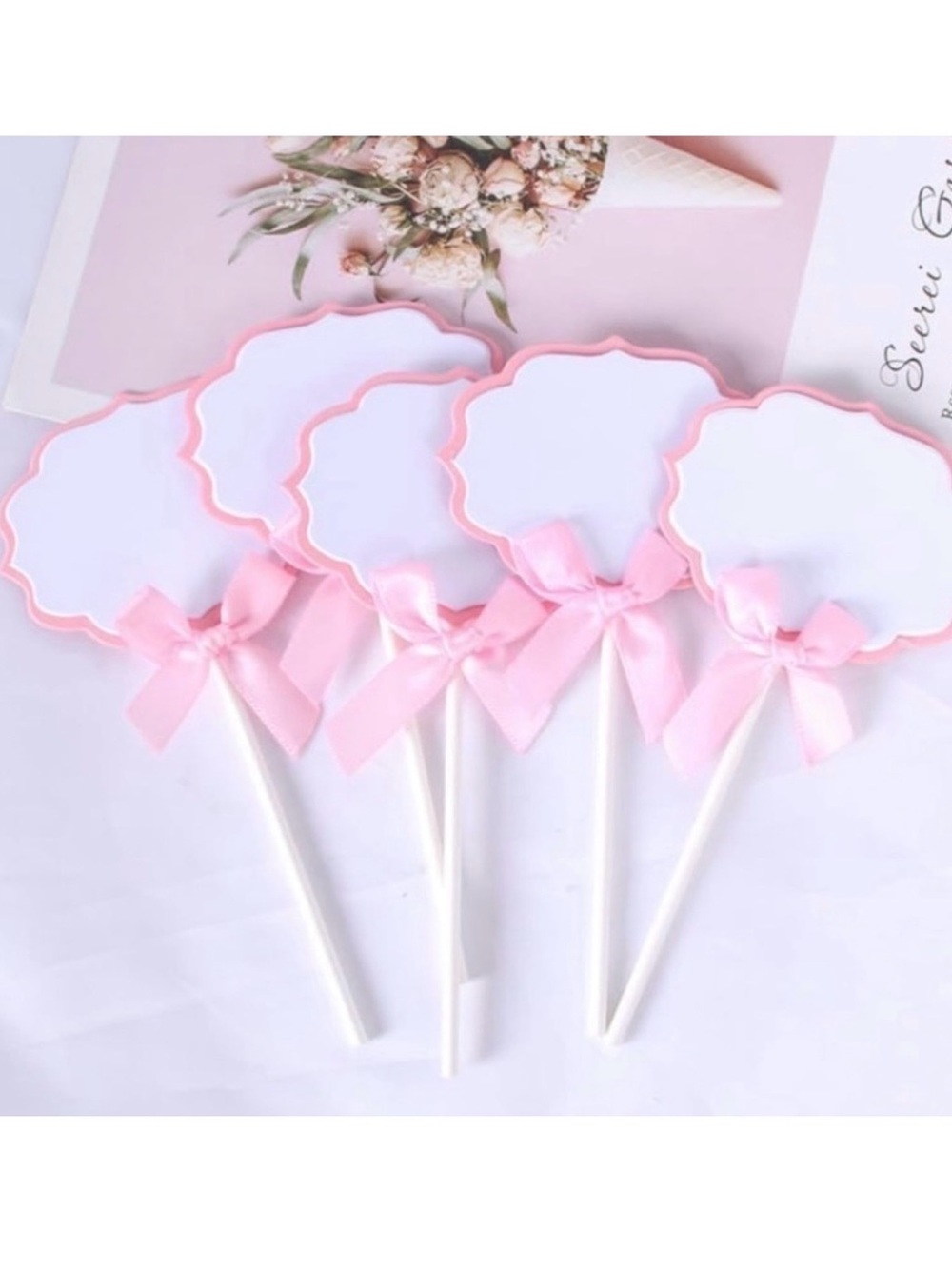💞 New Pack of 10 Pink & White Buffet Food Label Cupcake Toppers